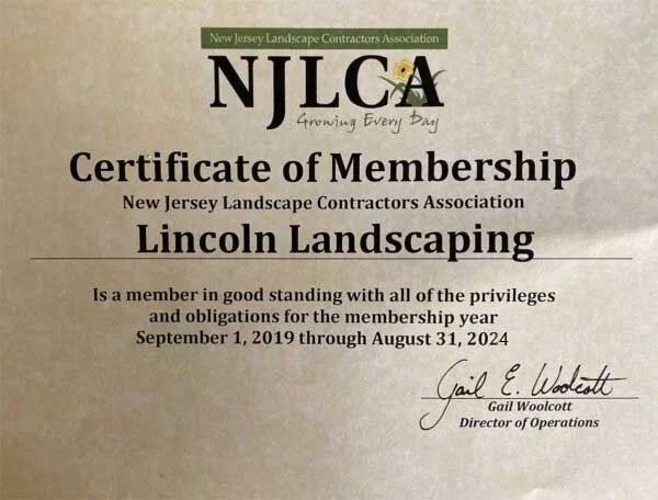 Michael Kolenut - Lincoln Landscaping Certificate of Membership NJLCA